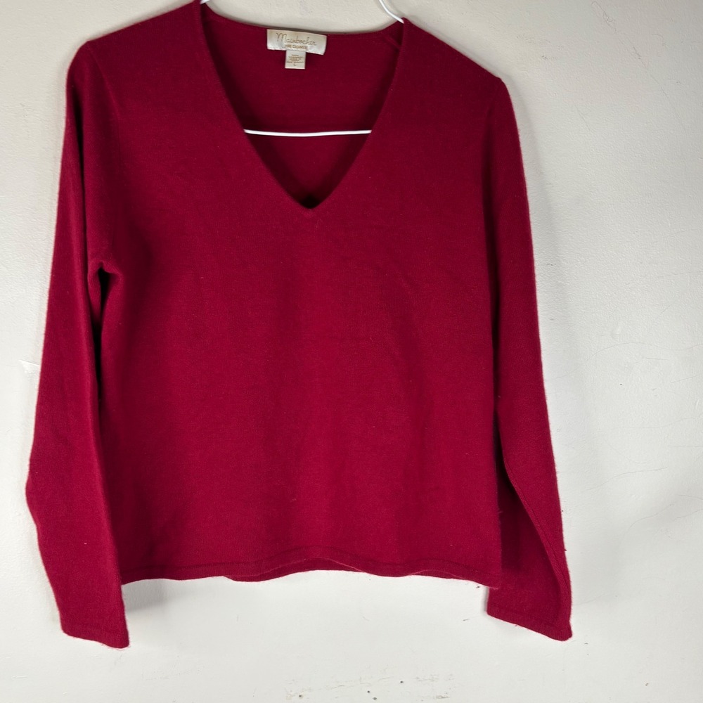 Mainbocher Sweater Womens L Red 100% Cashmere V-Neck Long Sleeve Knit Pullover